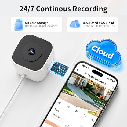 2K No-Drill Window Camera 4 Pack, 2.4GHz & 5GHz WiFi Window Cameras for Home Security, Anti-Glare, Magnetic Mounted, Color Night Vision, 24/7 Recording, Human & Motion Detection, Works with Alexa