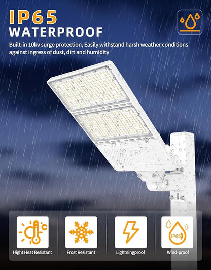 3 Pack 320W LED Parking Lot Light UL Listed 44800LM LED Shoebox Light with Photocell 5000K Daylight IP65 Commercial Street Area Lights Pole Lights Arm & Slip Fitter in 1 Mount, AC100~277V