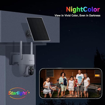 yeewise 2K NightColor Solar Security Camera, Wireless Pan & Tilt Battery Camera with Auto Tracking, Dual-Band Wi-Fi 6, Smart PIR Motion Detection, Color Vision Day & Night, No Monthly Fee