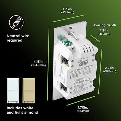 Enbrighten 800 Series Z-Wave Paddle Dimmer, Long Range 800LR, Quick Fit, Simple Wire, Direct 3-Way (No Add-On Switch Needed), Smart Hub Required, Compatible with Alexa, Google Home, 76593