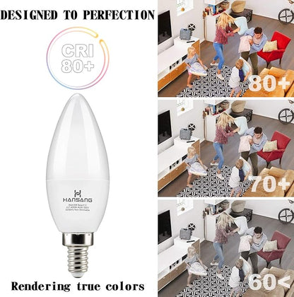 E12 Candelabra LED Bulbs 4000K Daylight Ceiling Fan Light Bulb 6W, 60W Equivalent, Type B Light Bulb for Chandelier, C37 600LM,No-Dimmable 6 Pack
