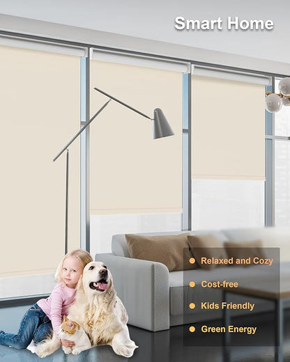 Motorized Blinds with Remote Control, Smart Blackout Automatic Blinds Work with Homekit Alexa Google Home, Rechargeable Electric Window Roller Shades with Valance, Customized Size (Vinyl Cream)