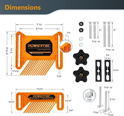 POWERTEC Tandem Feather Boards for Table Saw, Router Table & Bandsaw - 4PCs Combo Set, Fits T-Track & Miter Slot - Woodworking Tools & Accessories to Reduce Kickback & Increase Safety (72027)