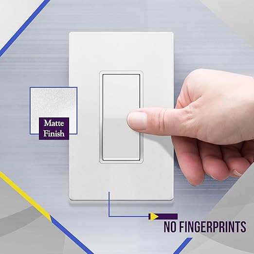ENERLITES Matte White Light Switch with Screwless Wall Plate, Decorator Paddle Rocker Wall Switch, Single Pole, Grounding Screw, Residential Grade, 15A 120V/277V, UL Listed, 91150-MW-20PCS (20 Pack)
