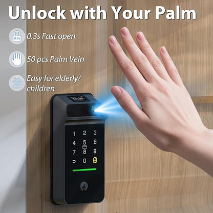 eLinkSmart Palm Vein Smart Door Lock Built-in WiFi, 6 in 1 Keyless Entry Door Lock with App Remote Alexa Control Auto Lock Rechargeable Battery, Waterproof Front Door Deadbolt No hub No Drilling