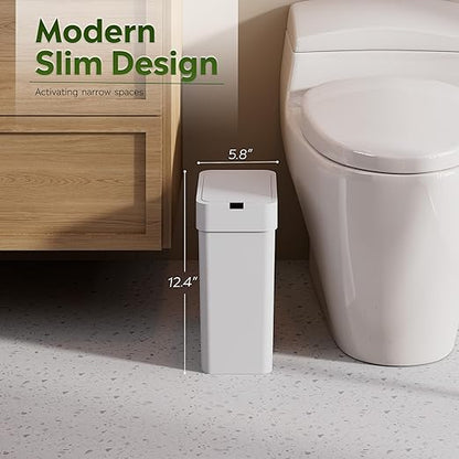 WLIVE Small Bathroom Trash Can, 9 Liter / 2.4 Gal Motion Sensor Trash Can, IPX5 Waterproof Touchless Garbage Can for Bathroom, Office, Dorm, White