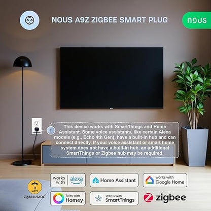 𝗭𝗶𝗴𝗕𝗲𝗲 Smart Plug, Energy Monitoring, 𝗭𝗶𝗴𝗯𝗲𝗲 𝗛𝘂𝗯 Required, ETL Certified, Compatible with Alexa, Google Home, Home Assistant, SmartThings, Remote App Control, Smart Outlet, 4 Pack