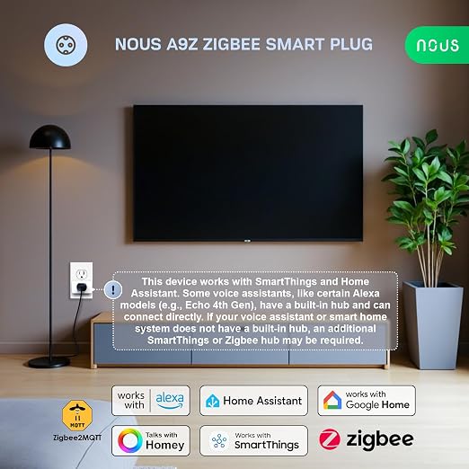 Zigbee Smart Plug, Energy Monitoring, 𝗭𝗶𝗴𝗯𝗲𝗲 𝗛𝘂𝗯 Required, ETL Certified, Compatible with Alexa, Google Home, Home Assistant, SmartThings, Remote App Control, Smart Outlet, 1 Pack