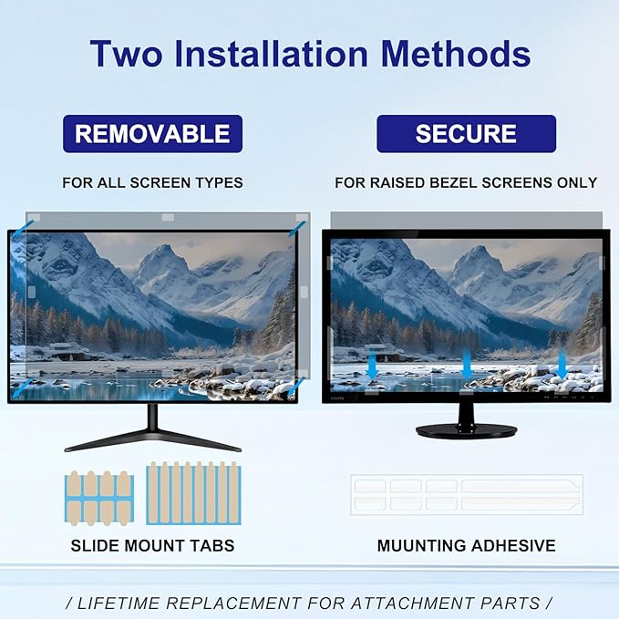 23 Inch Privacy Screen for Computer Monitor 16:9 Aspect Ratio, Eye Protection Anti Blue Light Glare Shield, 23 Inch Removable Black Blackout Anti Spy Desktop Security Private Filter