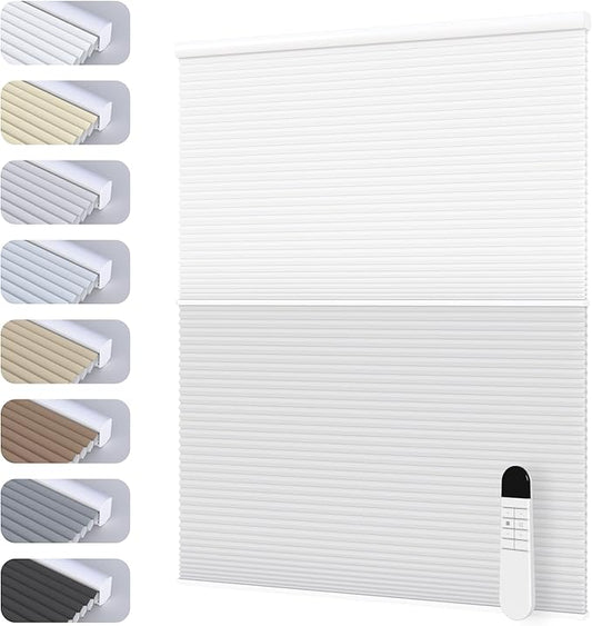 Motorized Day Night Cellular Shades, Smart Electric Double Honeycomb Blinds with Remote, Blackout and Light Filtering Fabric, Automatic Cellular Blinds for Home and Office Indoor Windows
