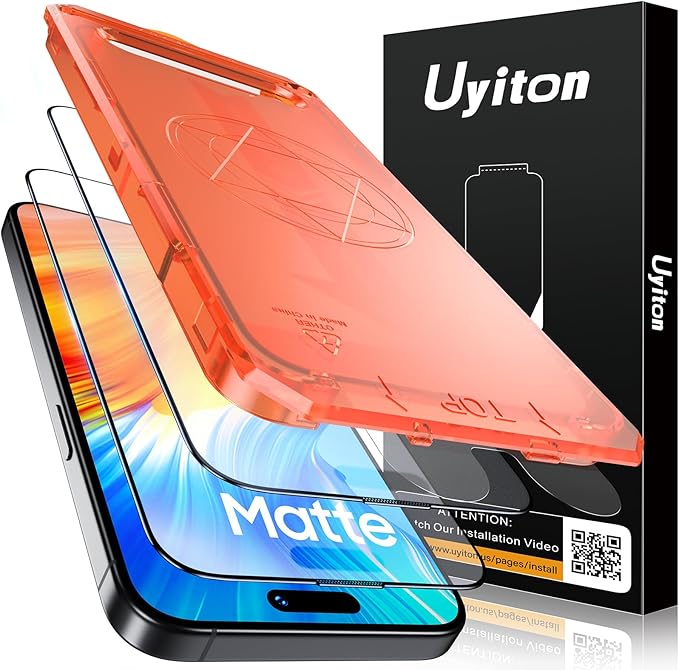 Uyiton for iPhone 15 Pro Matte Screen Protector, Anti-Fingerprint [Easy to Install] Anti-Reflection Shatterproof Full Coverage [Case Friendly] Anti-Glare 9H Tempered Glass Screen Cover, 2 Packs