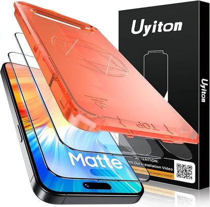 Uyiton for iPhone 15 Pro Matte Screen Protector, Anti-Fingerprint [Easy to Install] Anti-Reflection Shatterproof Full Coverage [Case Friendly] Anti-Glare 9H Tempered Glass Screen Cover, 2 Packs