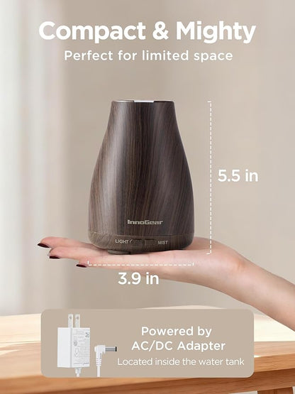 InnoGear Essential Oil Diffuser, Ultrasonic Diffusers for Home Aromatherapy Humidifier for Mother's Gift Bedroom Room 7 Colors LED 2 Mist Mode Auto Off, Brown