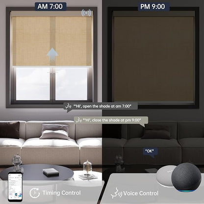 Motorized Blinds with Remote, Light Filtering Smart Blinds for Windows Automatic Roller Shades Compatible with Alexa, Motorized Shades Customized for Living Room Home Office (Light Coffe)