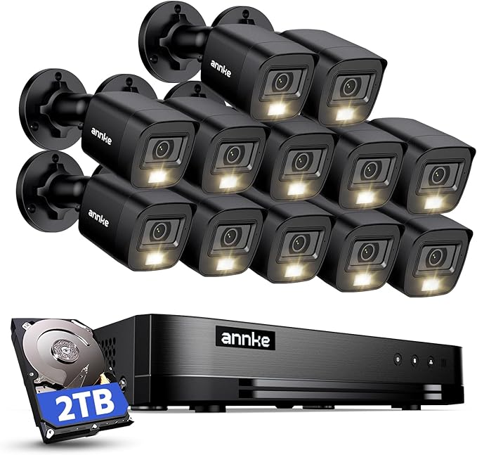 ANNKE 16 Channel Security Camera System HD-TVI 1080P Lite Video DVR and (12) 2.0MP Outdoor IP67 Cameras with Smart Dual Light, AI Human/Vehicle Detection, Color Night Vision, 2 TB Hard Drive