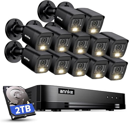 ANNKE 16 Channel Security Camera System HD-TVI 1080P Lite Video DVR and (12) 2.0MP Outdoor IP67 Cameras with Smart Dual Light, AI Human/Vehicle Detection, Color Night Vision, 2 TB Hard Drive