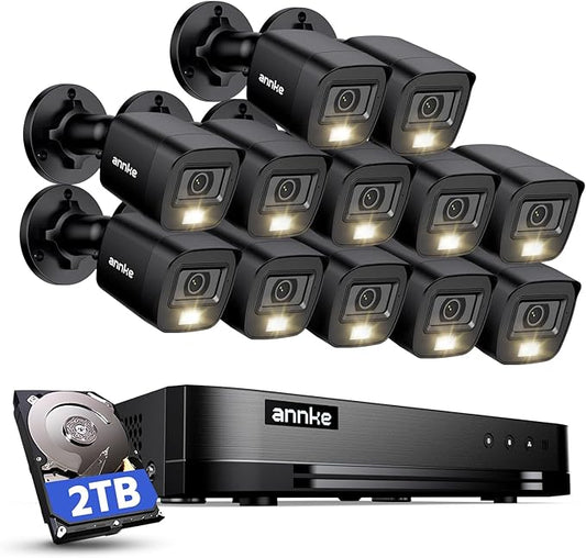 ANNKE 16 Channel Security Camera System HD-TVI 1080P Lite Video DVR and (12) 2.0MP Outdoor IP67 Cameras with Smart Dual Light, AI Human/Vehicle Detection, Color Night Vision, 2 TB Hard Drive