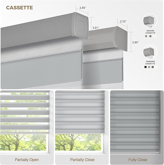 HeyBlinds Motorized Zebra Blinds with Remote, Smart Cordless Electric Zebra Shades for Indoor Windows Compatible with Alexa Google & Homekit, Custom Size (Wool-Gray LF)