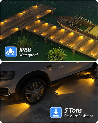 DetarZinLED Solar Step Lights for Outside, 2 Pack Solar Stair Lights, Warm White Outdoor Deck Light Waterproof, Outdoor Light Solar Powered for Deck, Dock, Pathway, Porch, Path, Ground, Backyard