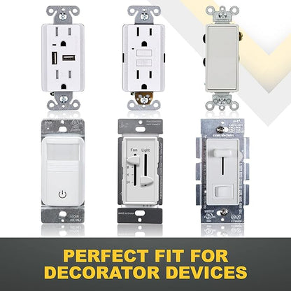 Faith Electric 3-Gang Decorator Screwless Wall Plate Child Safe Outlet Covers, 4.68" H x 6.6" L, Fits GFCI, USB Receptacles, Dimmers, and Lighting Controls, ETL Listed, White