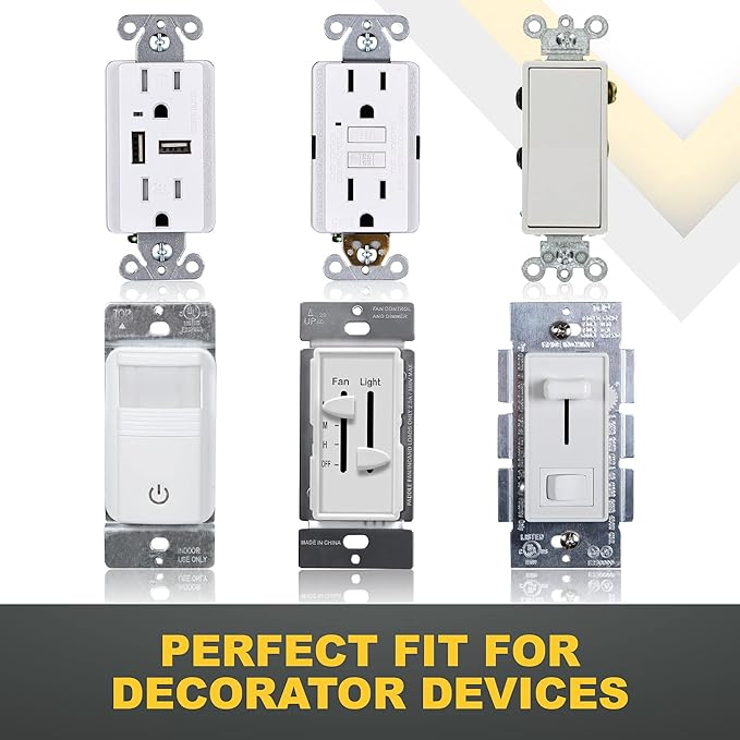 Faith Electric 3-Gang Decorator Screwless Wall Plate Child Safe Outlet Covers, 4.68"H x 6.6" L, Fits GFCI, USB Receptacles, Dimmers, and Lighting Controls, ETL Listed, Almond
