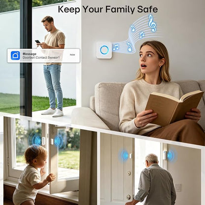 4 in 1 Smart WiFi Door Chime When Door Opens Entry Alarm for Security/Kids
