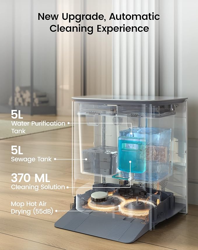 Lefant T1 Self-Cleaning Robot Mop, Smart Mapping Lidar dToF Sensors, No-Go Carpet, 5L Large Water Tank, 40°Hot Air Washing and Drying Mop, Compatible with Alexa, Ideal for Multiple Rooms