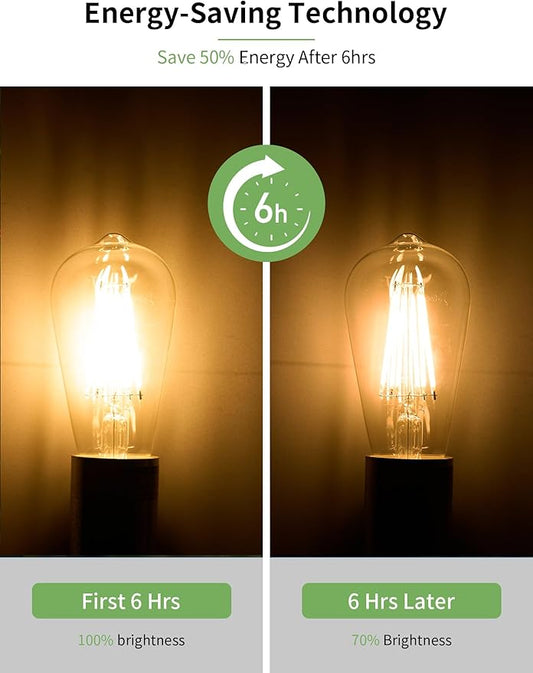Qualilux Dusk to Dawn Edison Light Bulbs ST58(ST19), Soft White 2700K, 6.5W=60W, Non-Dimmable Auto On/Off, Light Sensing LED Filament Bulb Outdoor for Porch Patio Garage Garden,750LM, E26, 4-Pack