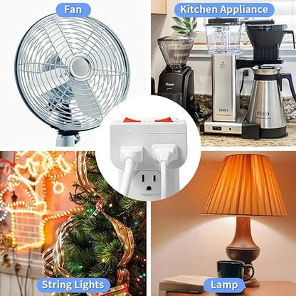 Grounded Outlet with On Off Switch, Double Port Electrical Outlet Plug Switch, for Cruise Ship, Hard-to-Reach Lamps, Kitchen Appliances, Energy Efficient, 1875W/15A, ETL Listed, White, 3 Pack