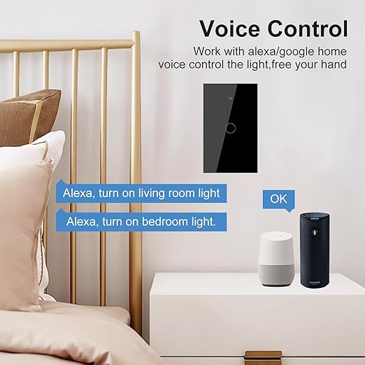 WiFi Smart Wall Light Switch,US Standard ，Voice Control ，Tempered Glass Panel, 2.4GHz Wi-Fi Touch Switches, Remote Control Smart Life/Tuya App, (2Gang-White)