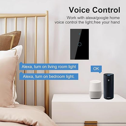 WiFi Smart Wall Light Switch,US Standard ，Voice Control ，Tempered glass panel, 2.4GHz Wi-Fi Touch Switches, Remote Control Smart Life/Tuya App, (3Gang-Black)