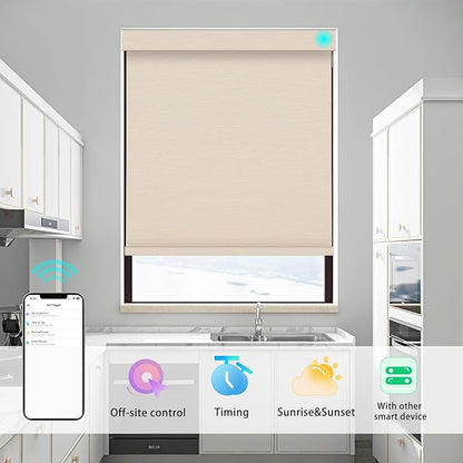 Changshade Smart Roller Shade with Remote Control Blackout Automatic Window Shades for Home Custom Size Motorized Blinds for Windows Compatible with Alexa,Google Home,Apple Homekit, Beige