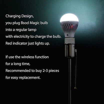 BSOD Rechargeable Light Bulbs with Remote, Battery Operated Light Bulb Emergency Light Magic Lightbulb for Cordless Lamps Backup Power Outage Lighting Flashlight