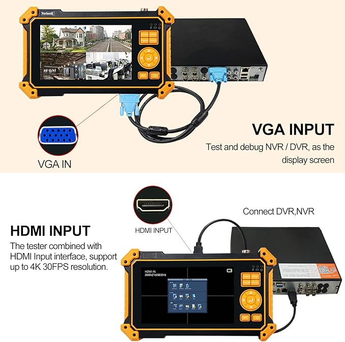 Rsrteng HD-3100C CCTV Tester HD Coaxial 4K 8MP TVI/CVI/AHD/CVBS Camera Tester with Cable Tracer 5 inch TFT-LCD Screen Monitor 5 in 1Support Support RS485 Audio HD VGA DC12V Output PTZ Control