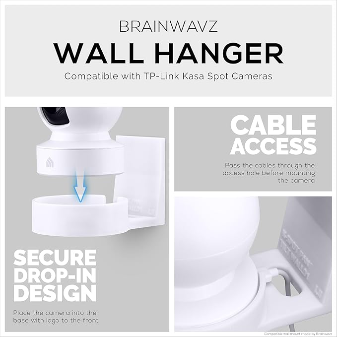 BRAINWAVZ Wall Mount for Kasa EC70 Spot & 2K Indoor Pan/Tilt, Adhesive Holder for TP Link Spot Smart Security Cameras, Installs in Minutes, No Mess Hanger Bracket (White)