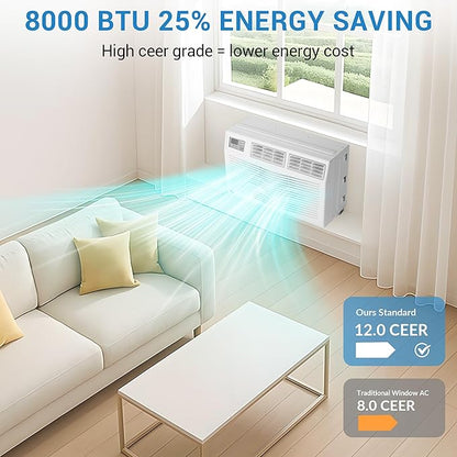 8000 BTU Window Air Conditioner with WiFi & App Control, Smart Window Mount AC Unit with Remote, Cools up to 350 Sq. Ft., 3-in-1 Cooling, Fan & Dehumidifier, Sleep Mode, 24H Timer, White