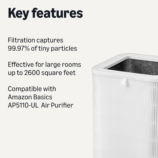 Amazon Basics Air Purifier Replacement Filter for Amazon Basics Large Room Air Purifier B0DT63BVN3 (NOT for other models), Covers Up to 2600 Sq Ft, White, 1 Pack