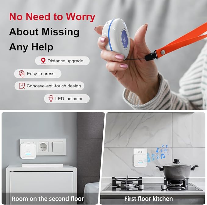 CallToU Wireless Caregiver Pager System, 500+ ft Range, Plug-in Receiver & Waterproof Call Button, Nurse Alert Emergency Call Button for Elderly, Home & Patient Care, Expandable Assist Call System