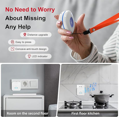 CallToU Wireless Caregiver Pager System, 500+ ft Range, Plug-in Receiver & Waterproof Call Button, Nurse Alert Emergency Call Button for Elderly, Home & Patient Care, Expandable Assist Call System