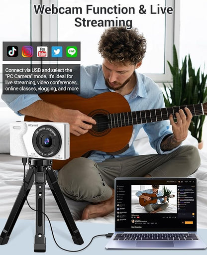 4K Digital Camera for Photography- 64MP Autofocus Vlogging Camera with Dual Lens, 18X Digital Zoom- Small Point and Shoot Camera with Card and 2000mAh for YouTube, Travel, Beginners (White)