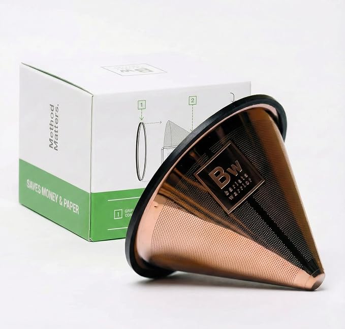 Barista Warrior Reusable Coffee Filter - Stainless Steel Pour Over Dripper, Compatible for Chemex, Hario V60 & Drippers, Easy to Clean Flavorful Brew Fine Mesh Coffee Filter - Copper