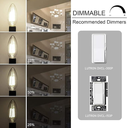 Cotanic Dimmable E12 LED Candelabra Bulb 4000K Daylight, Ceiling Fan Light Bulbs Small Base,60W Equivalent,Type B Bulb for Chandelier,Vintage B11 LED Candle Shape with Clear Glass,600LM,24 Pack
