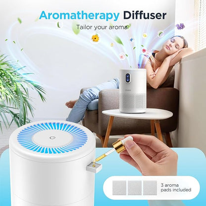 MOOKA Air Purifiers for Home Large Room up to 1076ft², H13 True HEPA Air Filter Cleaner, Odor Eliminator, Remove Smoke Dust Pollen Pet Dander, Night Light, B-D02L White