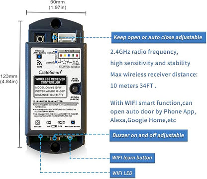Olideauto Smart Home Door Opener WiFi Phone APP Remote Control Automatic Swing Door,Compatible with Alexa,Google Home,Voice Control Access with Wireless Access Keypad,Electric Strike,Receiver