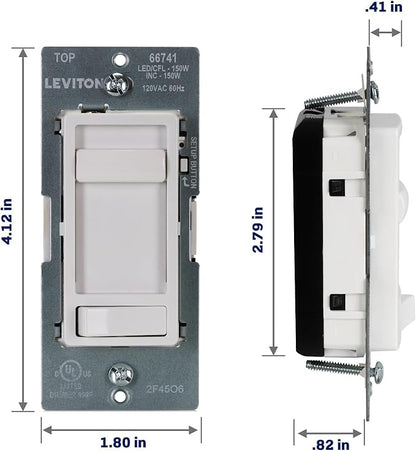 Leviton SureSlide LED Advanced Dimmer Switch for 150W Dimmable LED, Halogen and Incandescent Bulbs and Fixtures, 66741-W, White