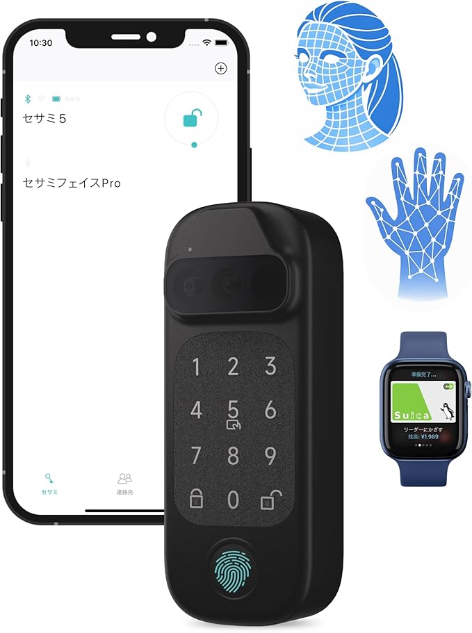 Sesame Face Pro, Smart Lock, SmartLock, Biometric Face & Palm Recognition, Passcord, Fingerprint, NFC Card, Bluetooth Keyless Entry Door Lock for Front Door, Home, Airbnb, Vacation Rental