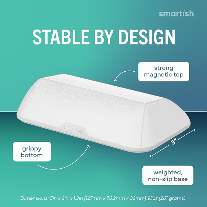 Smartish Magnetic Cord Holder, Bigger Cable Wrangler, Office Desk Organizer | Holds 8 Cords, 2 Cable Clips, Weighted Base, Charger Keeper, Phone Charging Cable Management, Nightstand Accessories, White