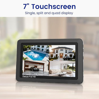 CasaCam GuardianCam Deluxe | 2 1080p Cameras and one 7" Touchscreen Monitor | Wireless Camera System | AC Powered, Two-Way Audio, Free APP, 32GB SD Card and Battery Installed, Model VS5802