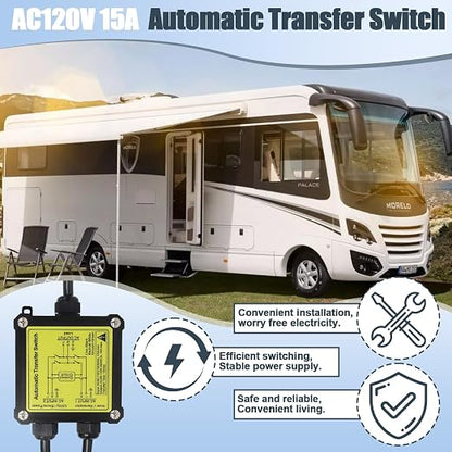 Ketofa AC120V 15A Automatic Transfer Switch, NEMA 5-15P/5-15R ATS