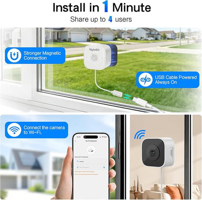 3MP Window Security Camera, Through Glass Indoor 2.4GHz WiFi Camera